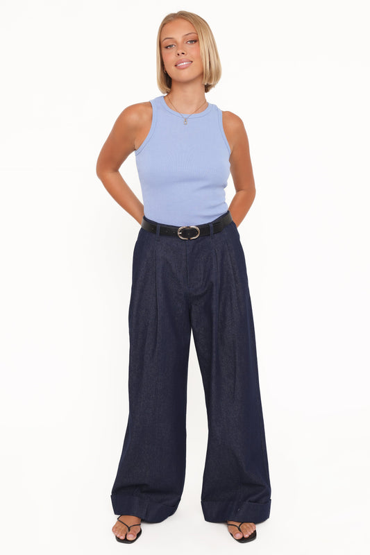 Elinor Cuffed Denim Pant - Dark Wash
