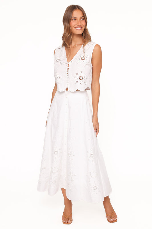 Kye Midi Skirt - White Broderie