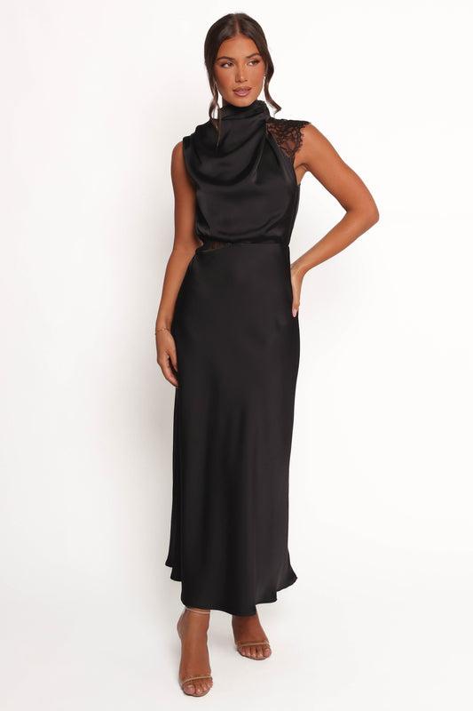 Anabelle Halter Neck Lace Maxi Dress - Black