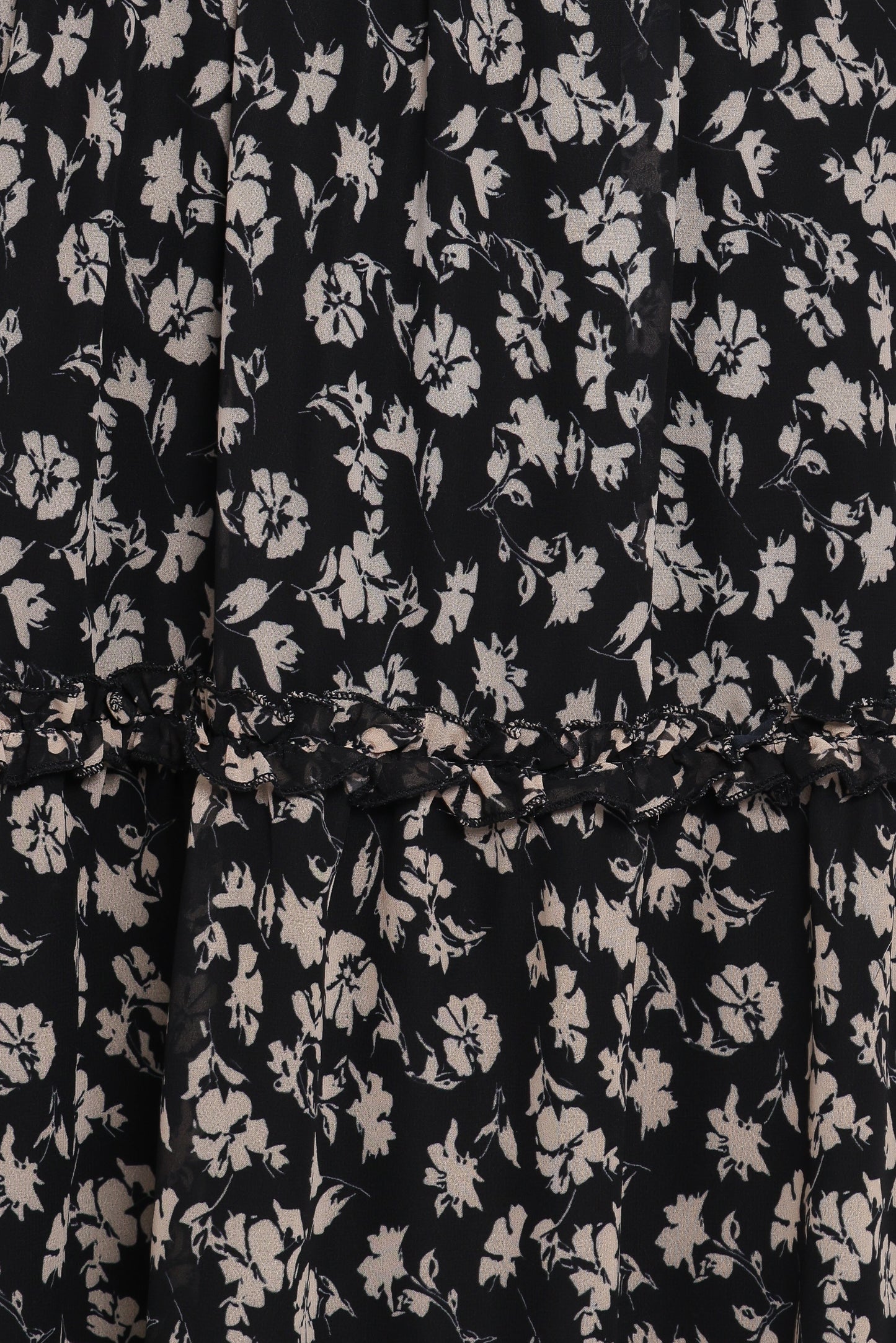 Edwina Shirred Frill Long Sleeve Midi Dress - Black Ditsy Floral