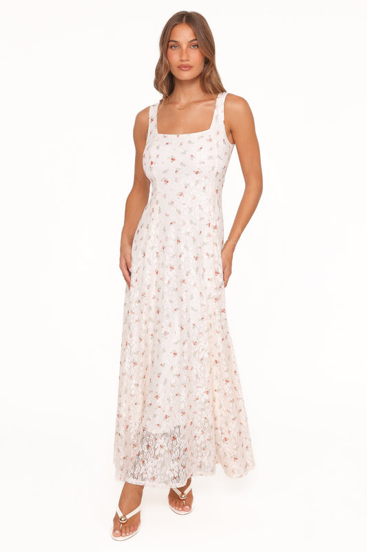 Valley Maxi Dress - White Floral Lace