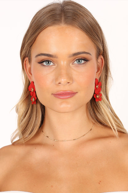 Claret Statement Earrings - Red