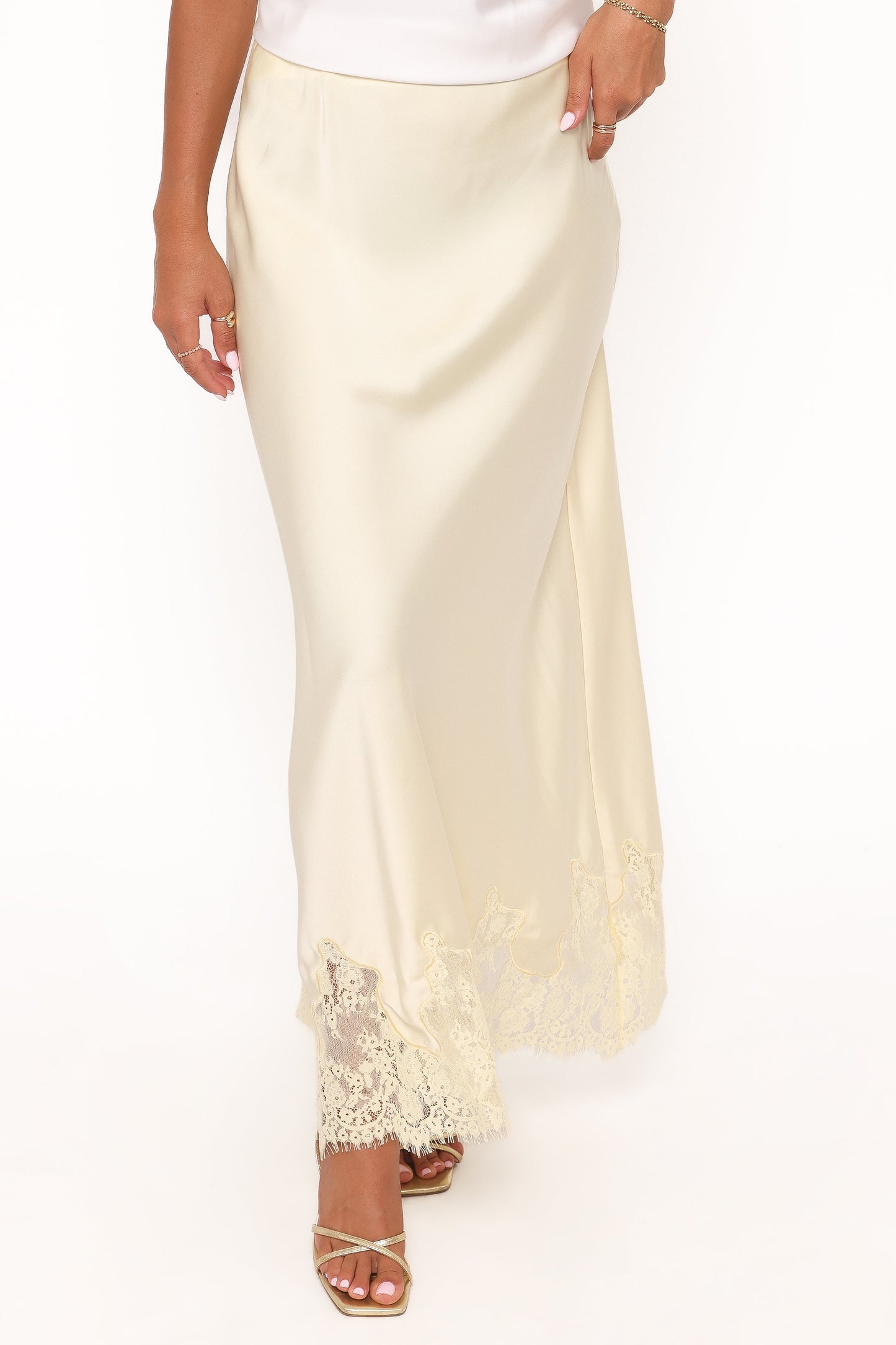 Alira Lace Trim Midi Skirt - Yellow