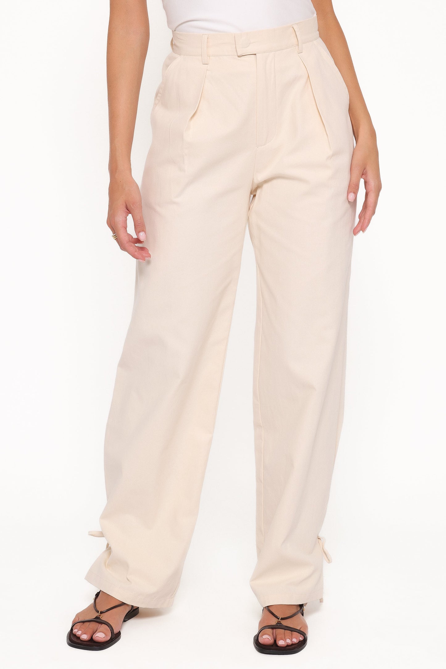 Asher Tie Detail Tapered Leg Pants - Cream