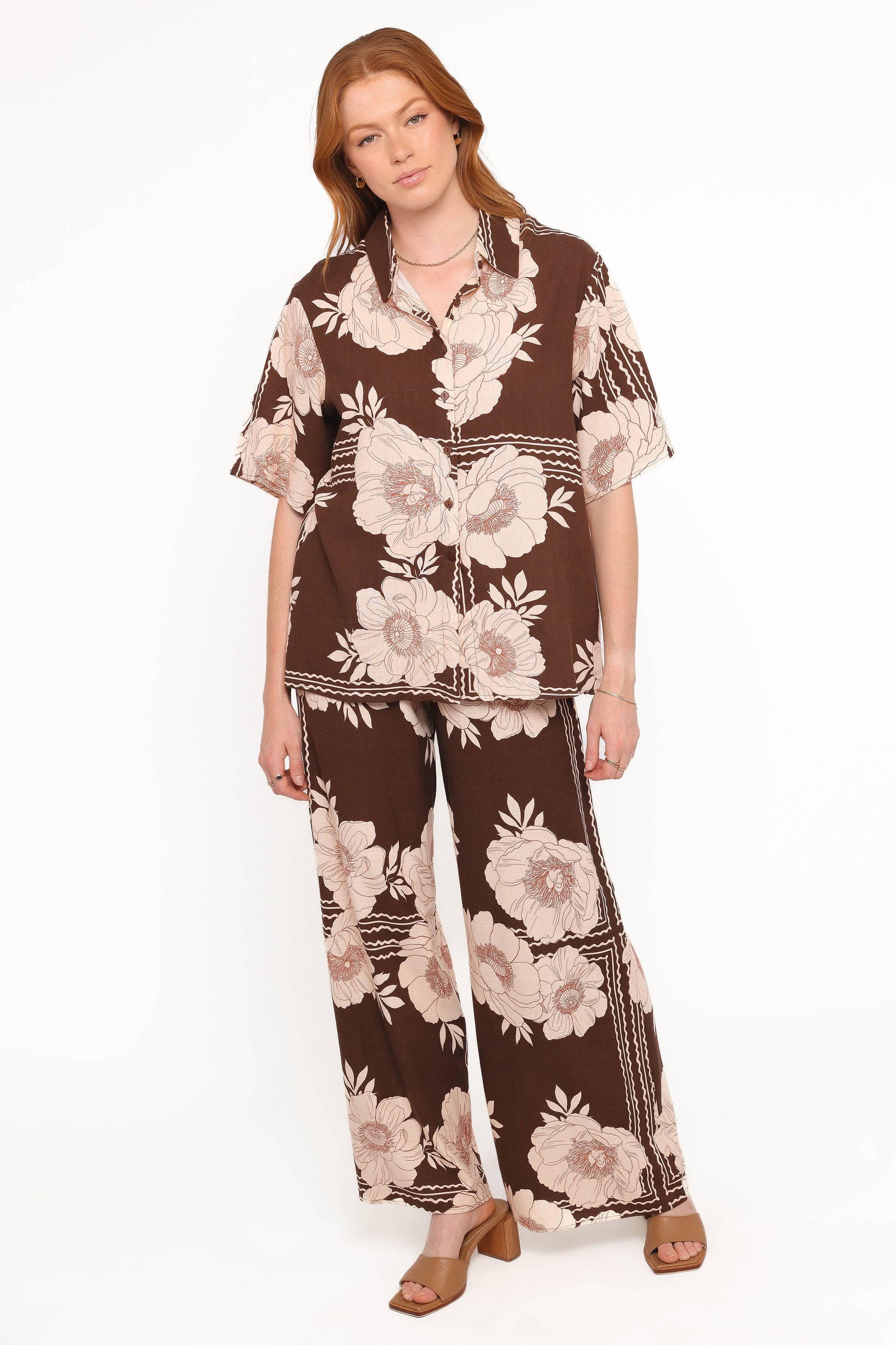 Bernadine Wide Leg Pant - Brown Floral