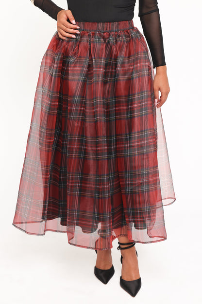 Bonita Midi Skirt - Red Plaid