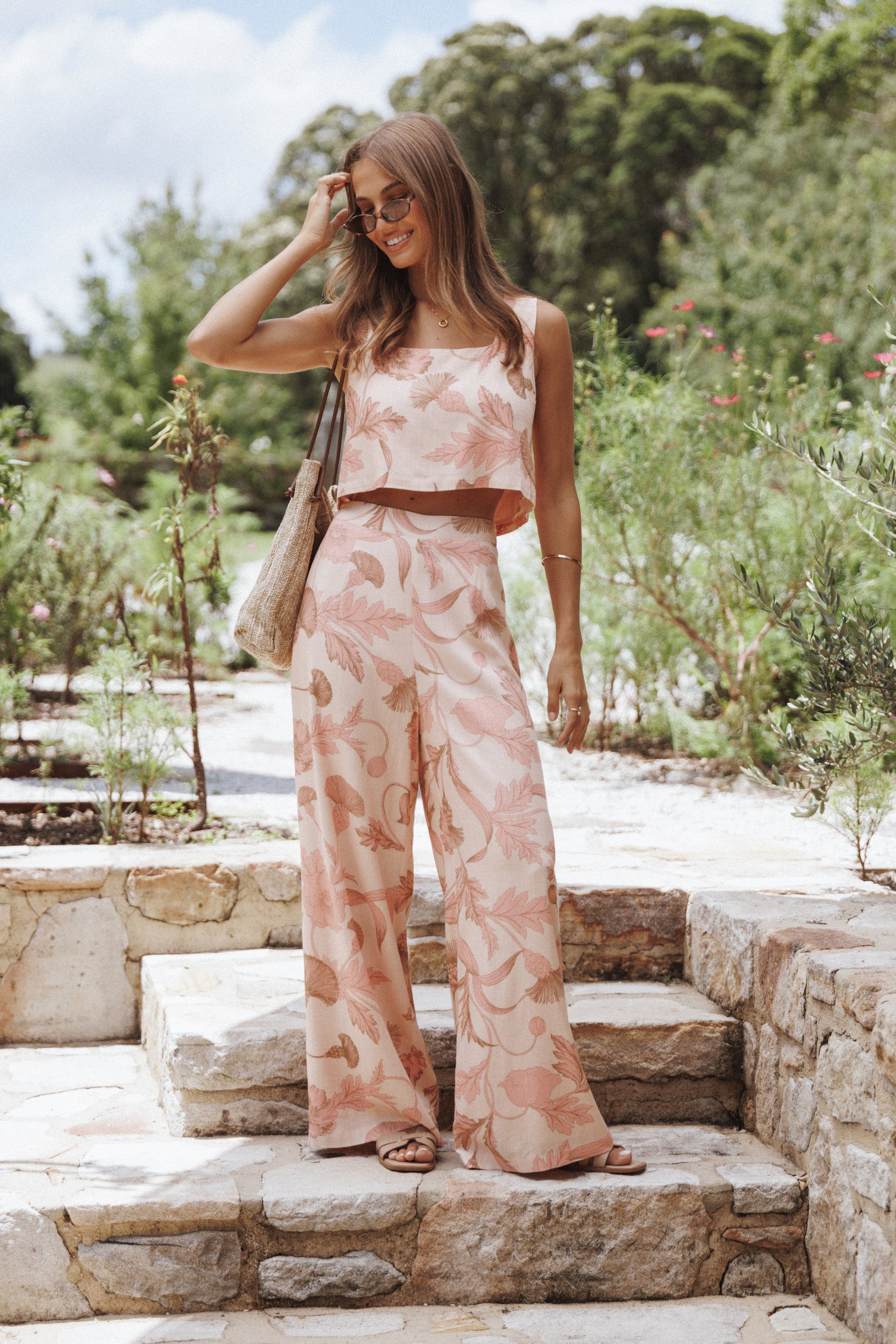 Brayden Wide Leg Linen Pant - Pink Floral