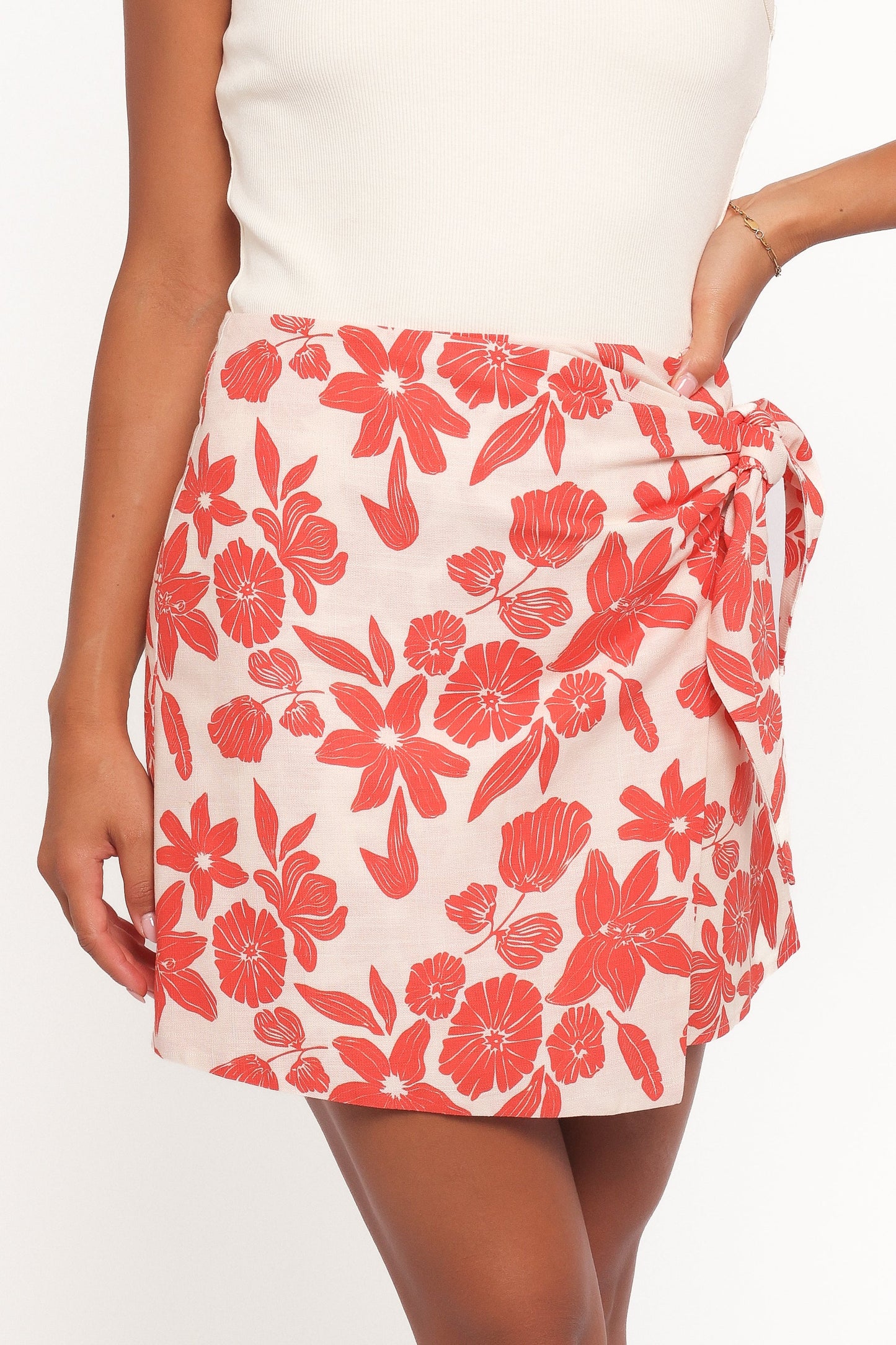 Calypso Wrap Mini Skirt - Red Floral