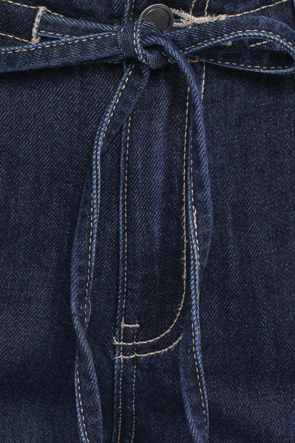 Clover Drawstring Wide Leg Jeans - Dark Wash