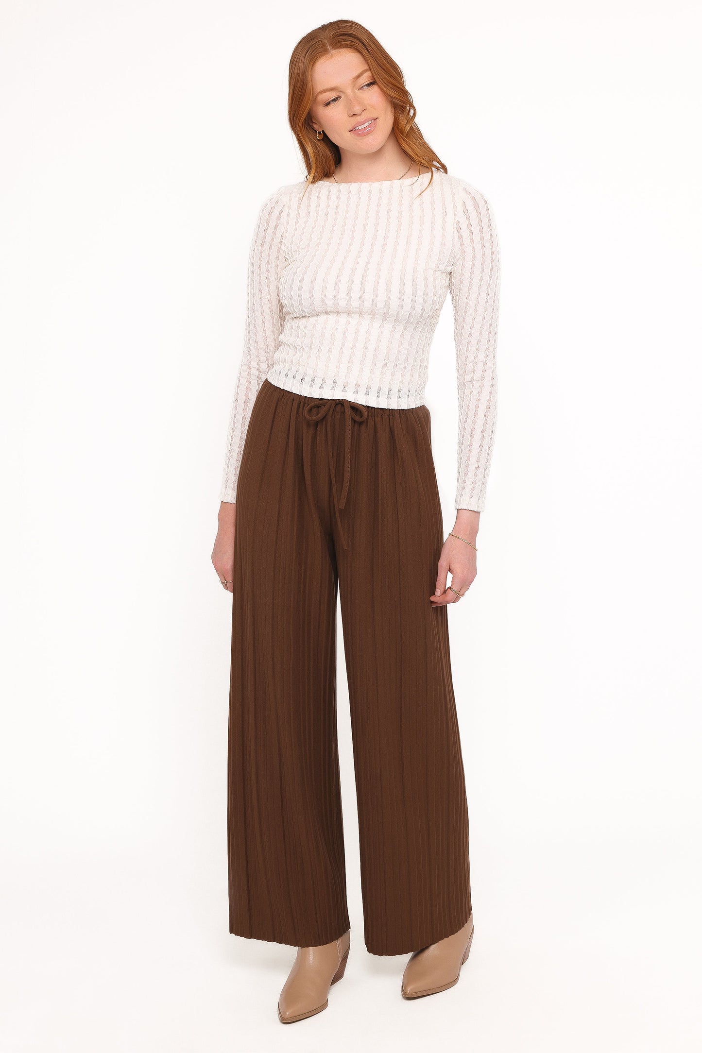 Davis Pleated Knit Pant - Brown