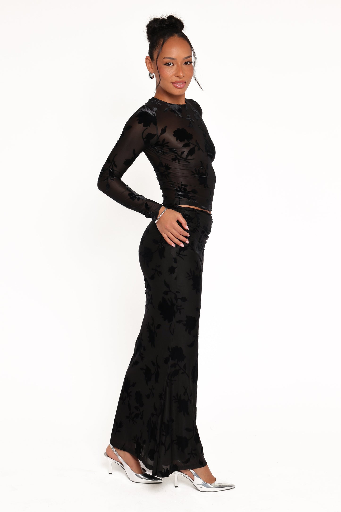 Emily Burnout Velvet Skirt - Black