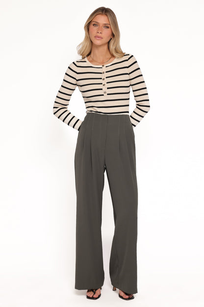 Hayden Pleated Wide Leg Pant - Dark Olive