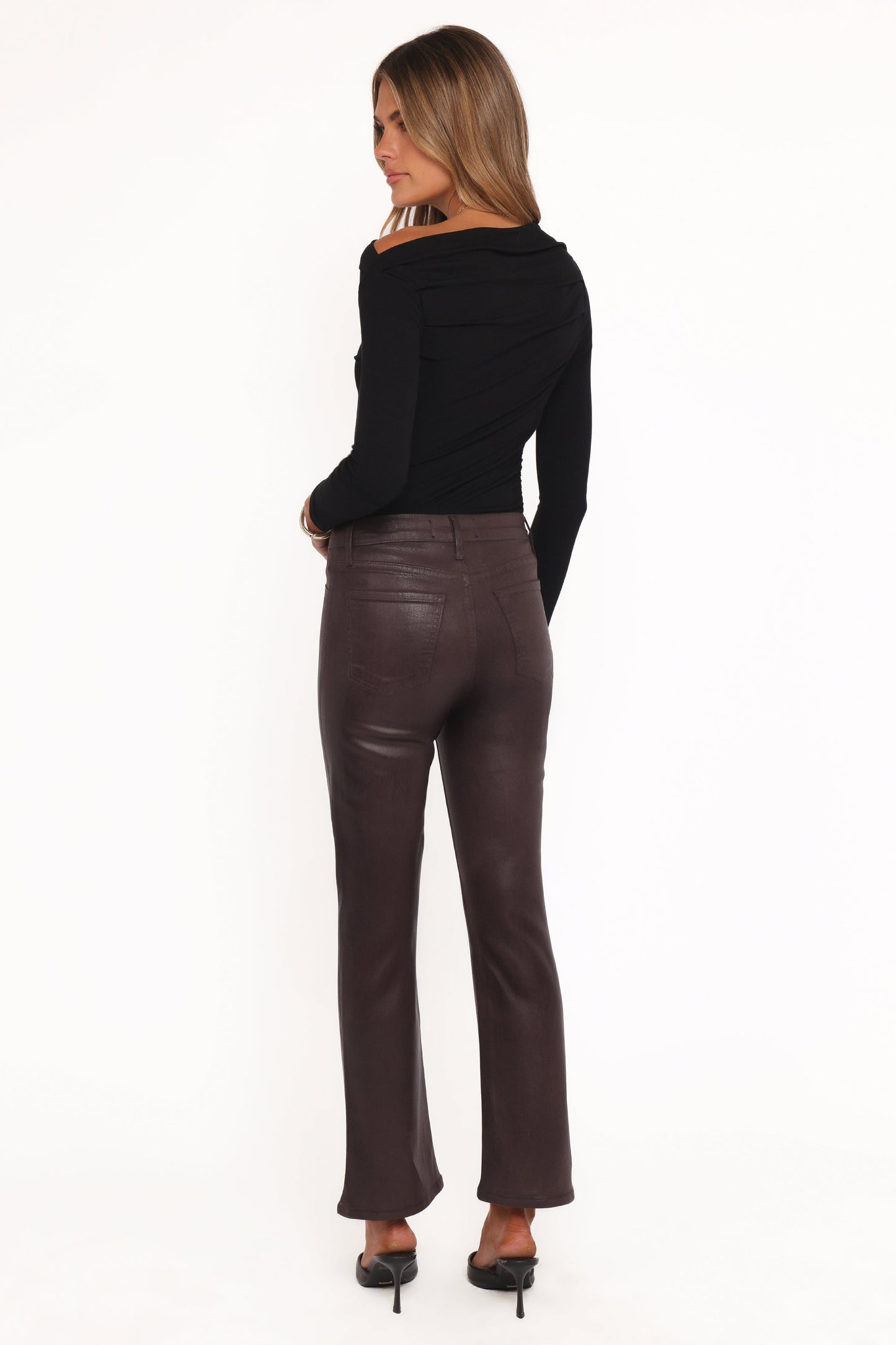 Kalindi Coated Cropped Bootcut Jean - Espresso