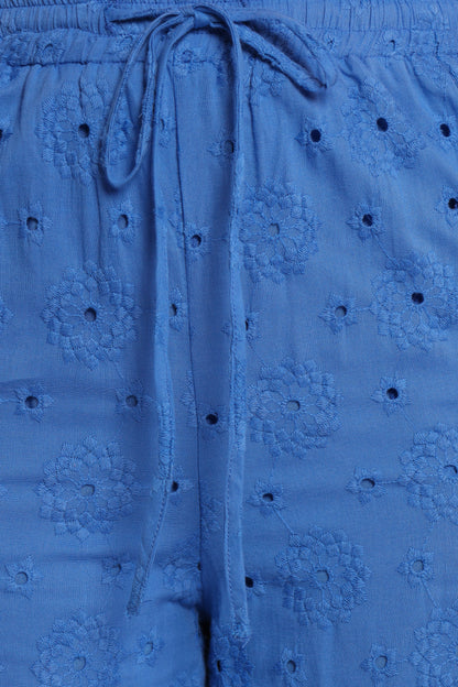 Katya Embroidered Pants - Cobalt