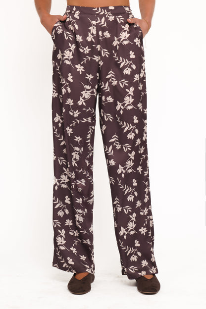 Romola Pant - Brown Cream Floral