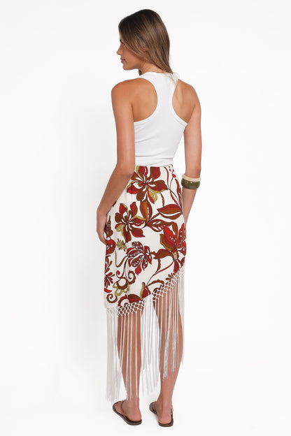 Shelby Midi Fringe Skirt - Brown Floral