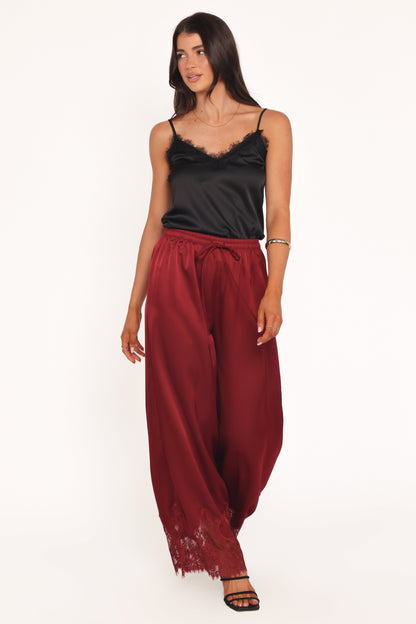 Viola Drawstring Wide Leg Pant - Wine