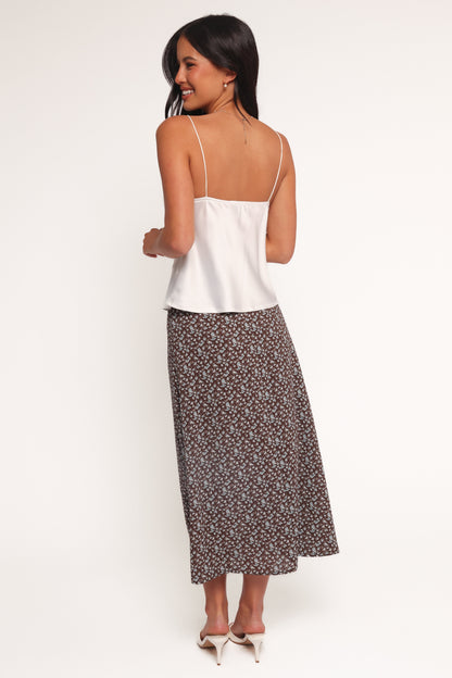 Willow Midi Skirt - Brown Blue Floral