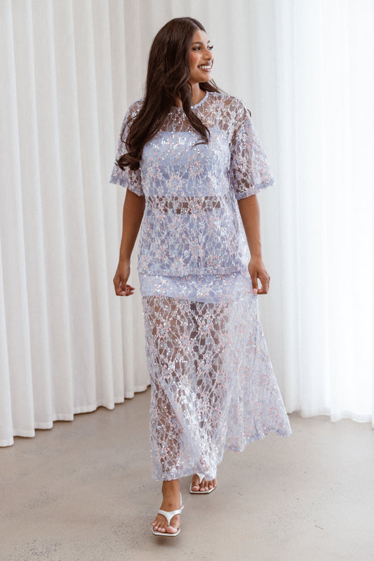 Yonder Sheer Panel Lace Maxi Skirt - Purple