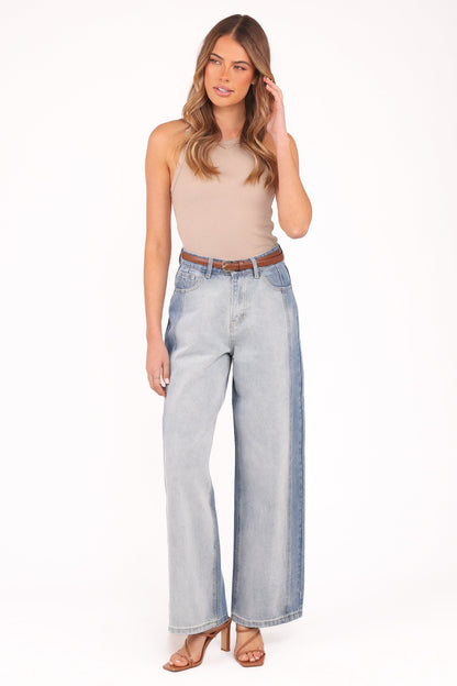 Yuri Wide Leg Jeans - Two Tone Blue