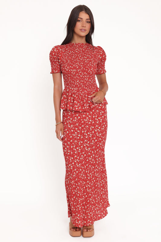 Zoella Maxi Skirt - Red Floral