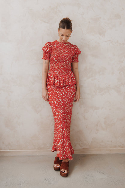 Zoella Maxi Skirt - Red Floral