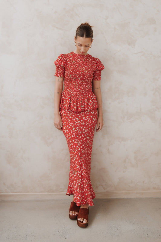 Zoella Maxi Skirt - Red Floral
