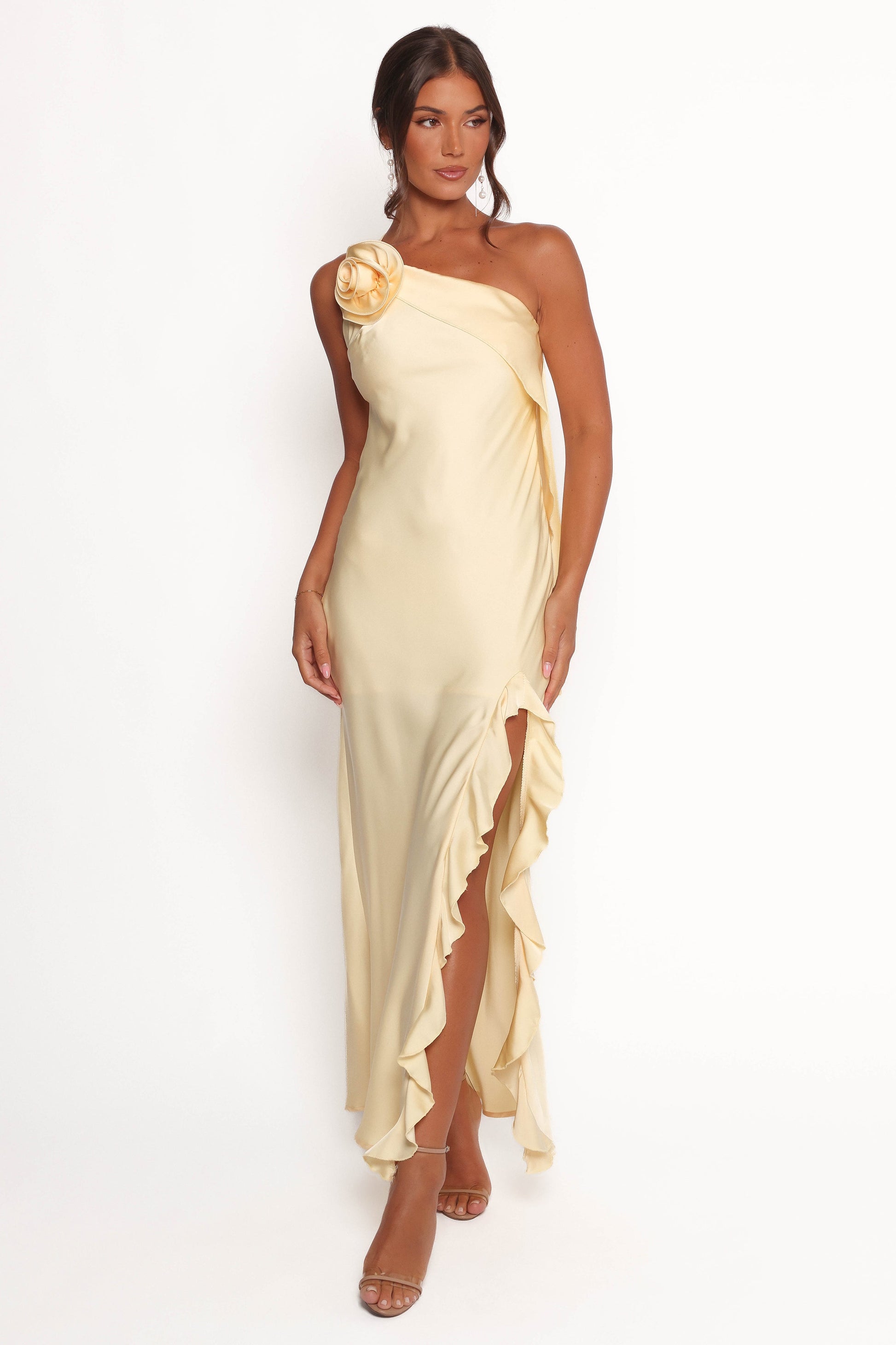Aila Rosette One Shoulder Dress - Butter Yellow
