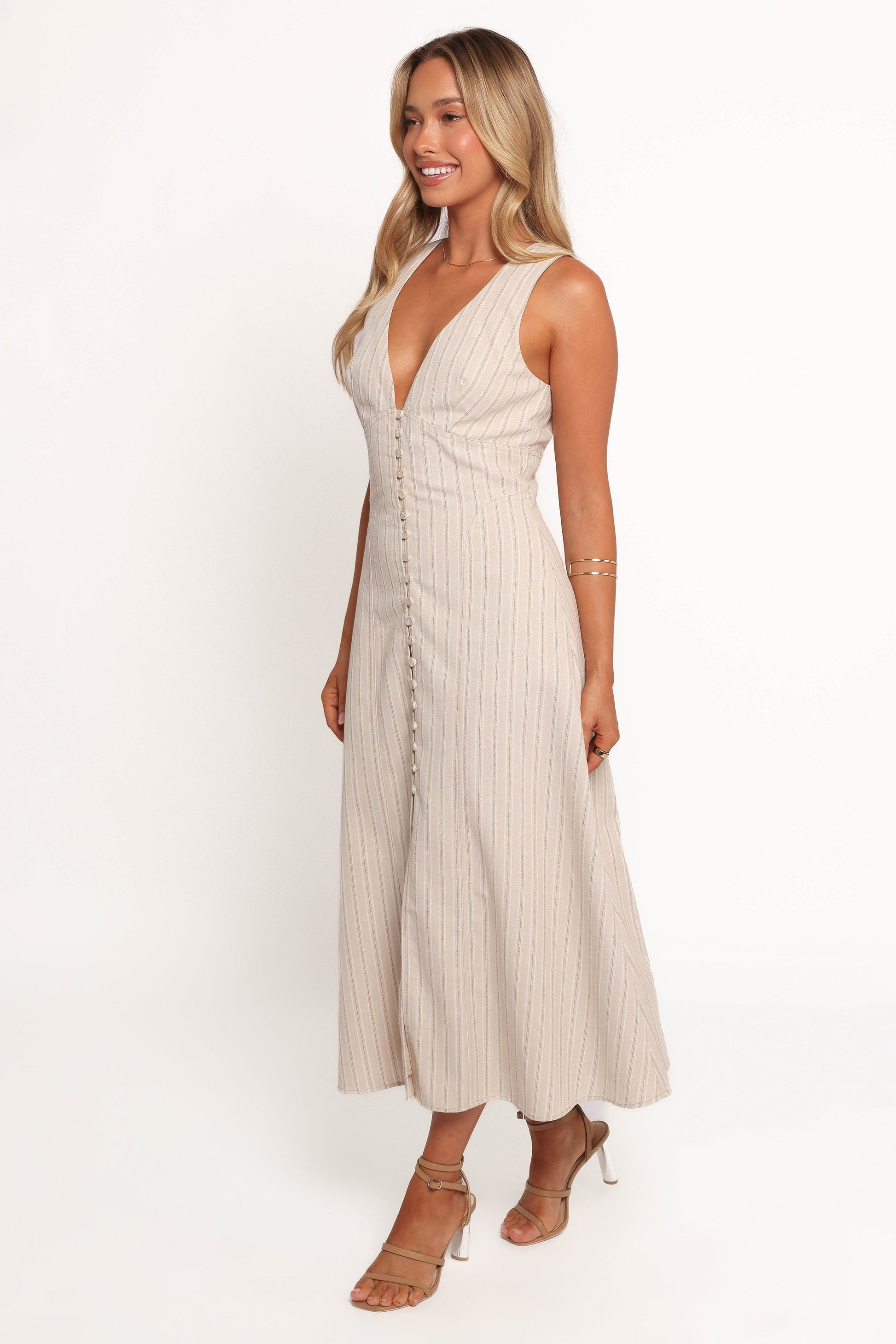 Aisling Midi Dress - Beige Gold
