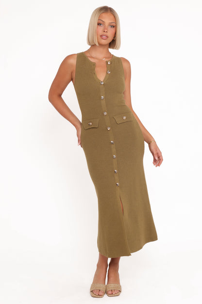 Aspen Button Up Knit Dress - Olive