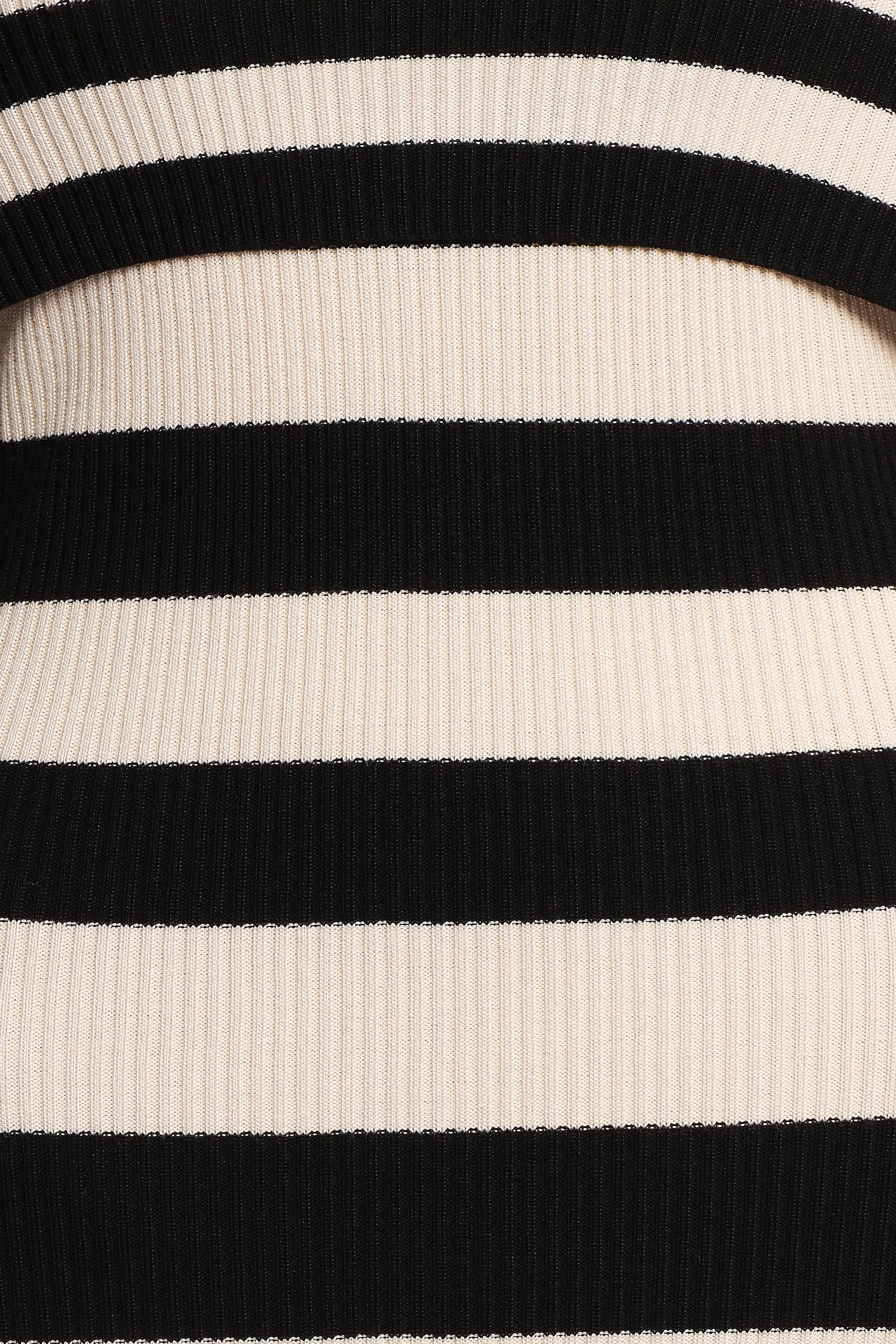 Banks Off Shoulder Knit Dress - Black Cream Stripe