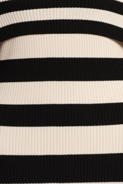 Banks Off Shoulder Knit Dress - Black Cream Stripe