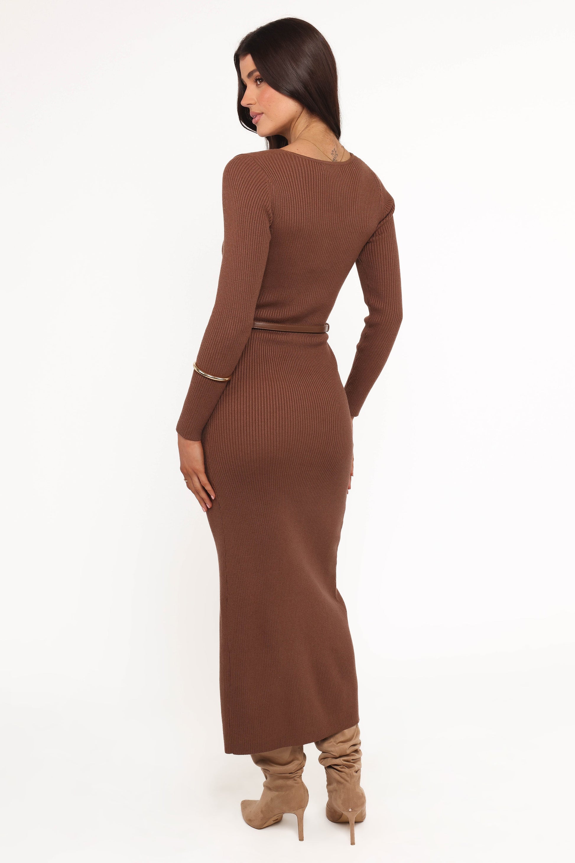 Brydie Long Sleeve Midi Dress - Chocolate Brown