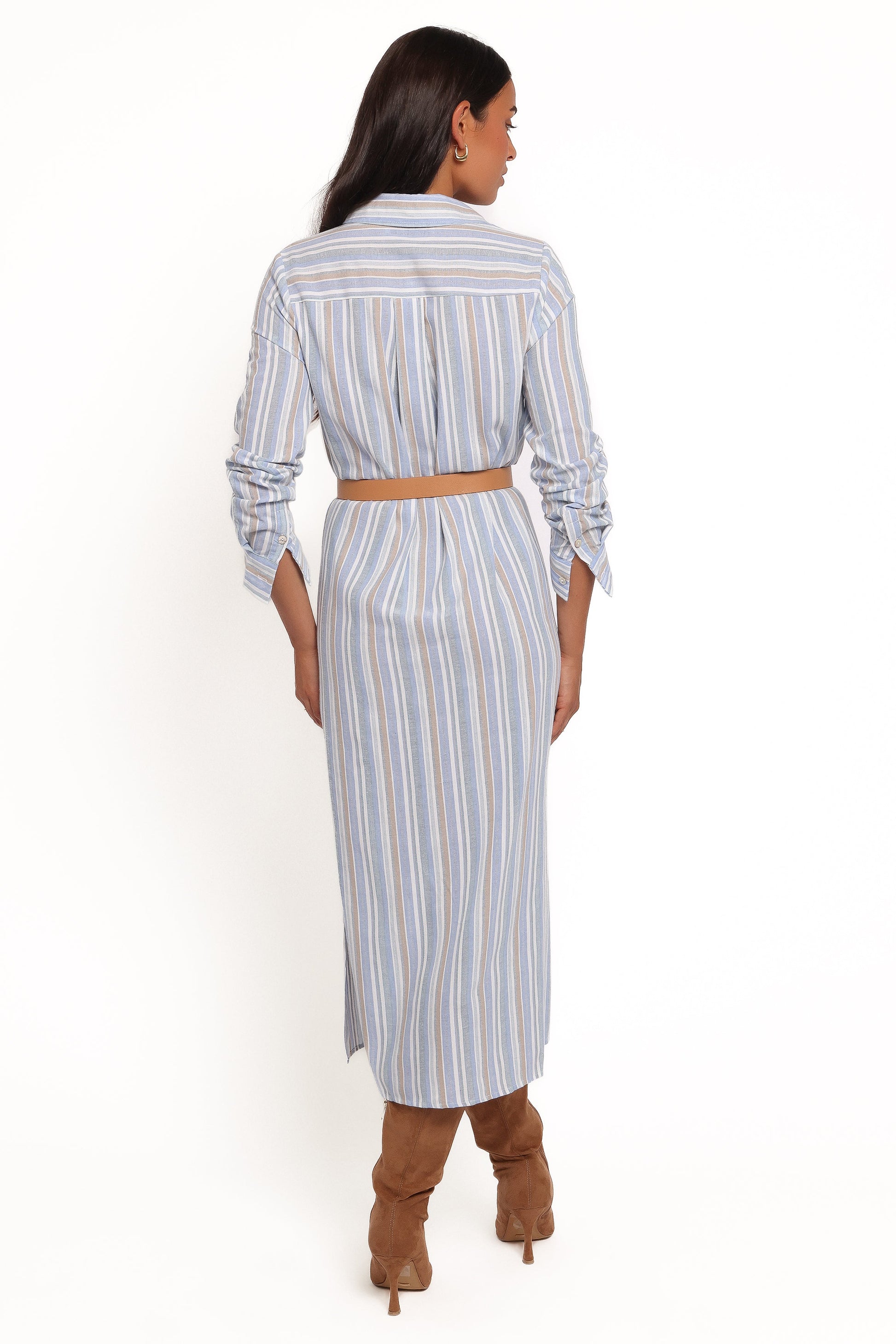 Caprice Long Sleeve Button Down Maxi Dress - Blue Stripe