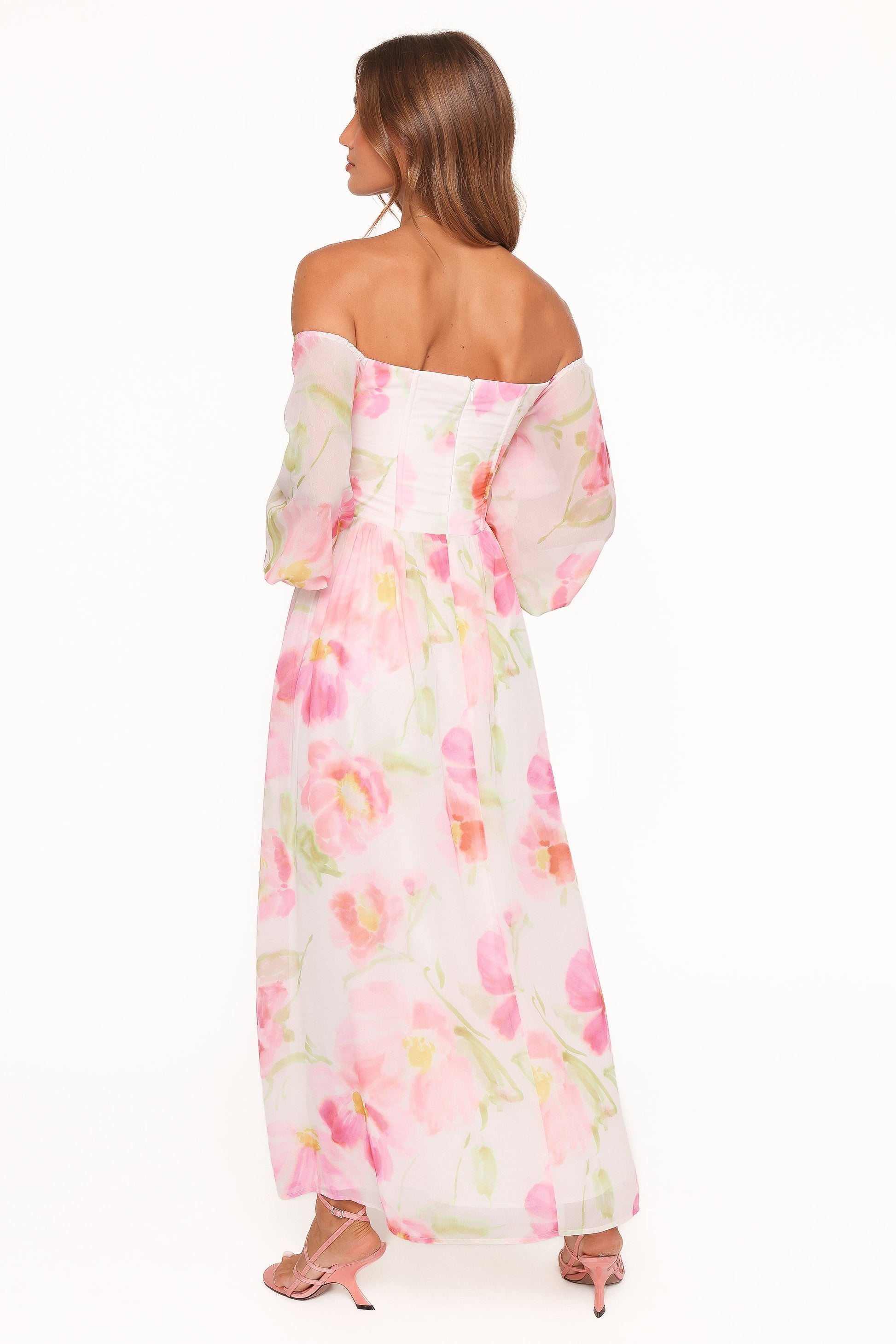 Chantel Off Shoulder Maxi Dress - Pink Garden Floral