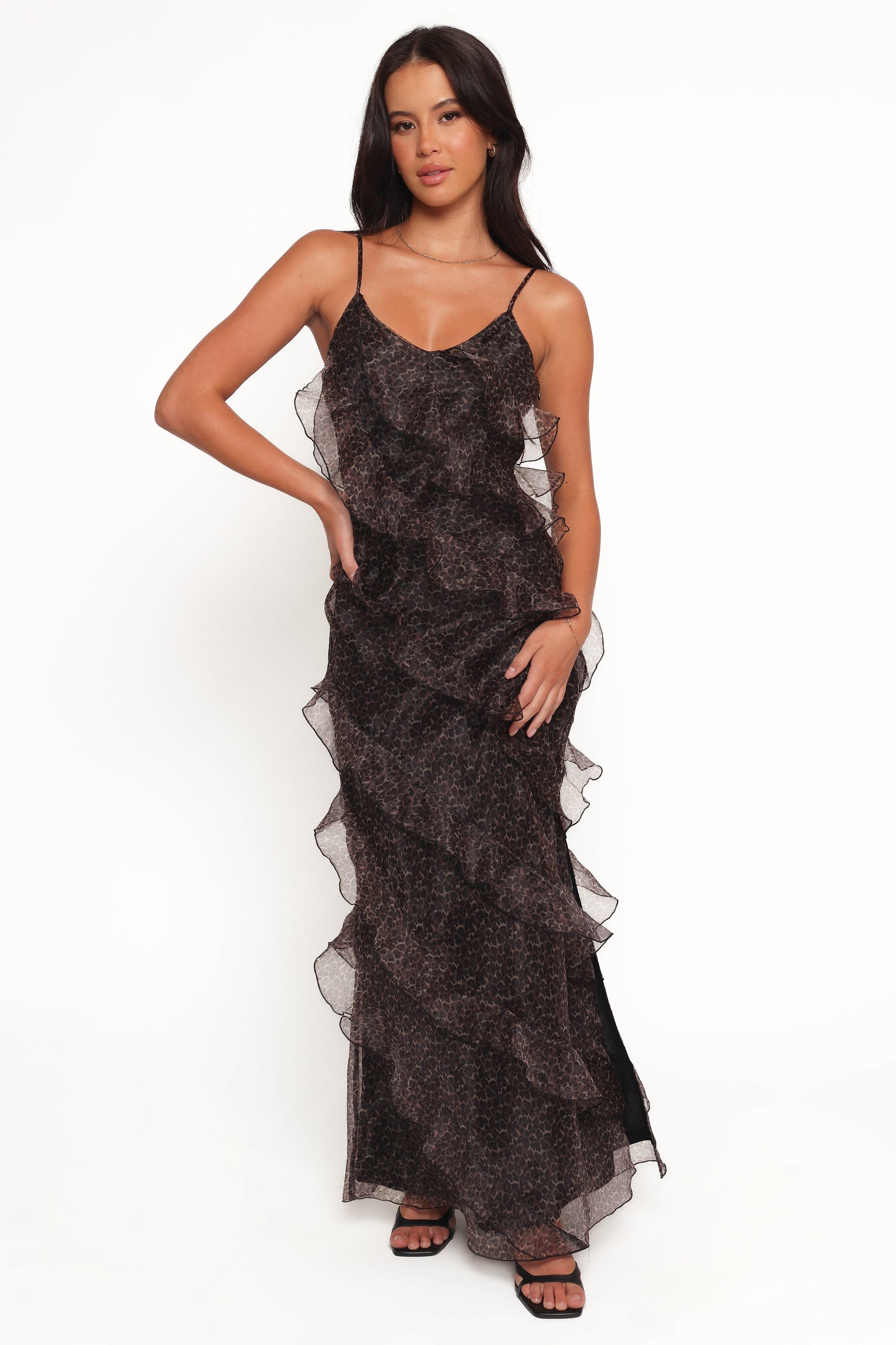 Ciao Ruffles Maxi Dress - Black Leopard