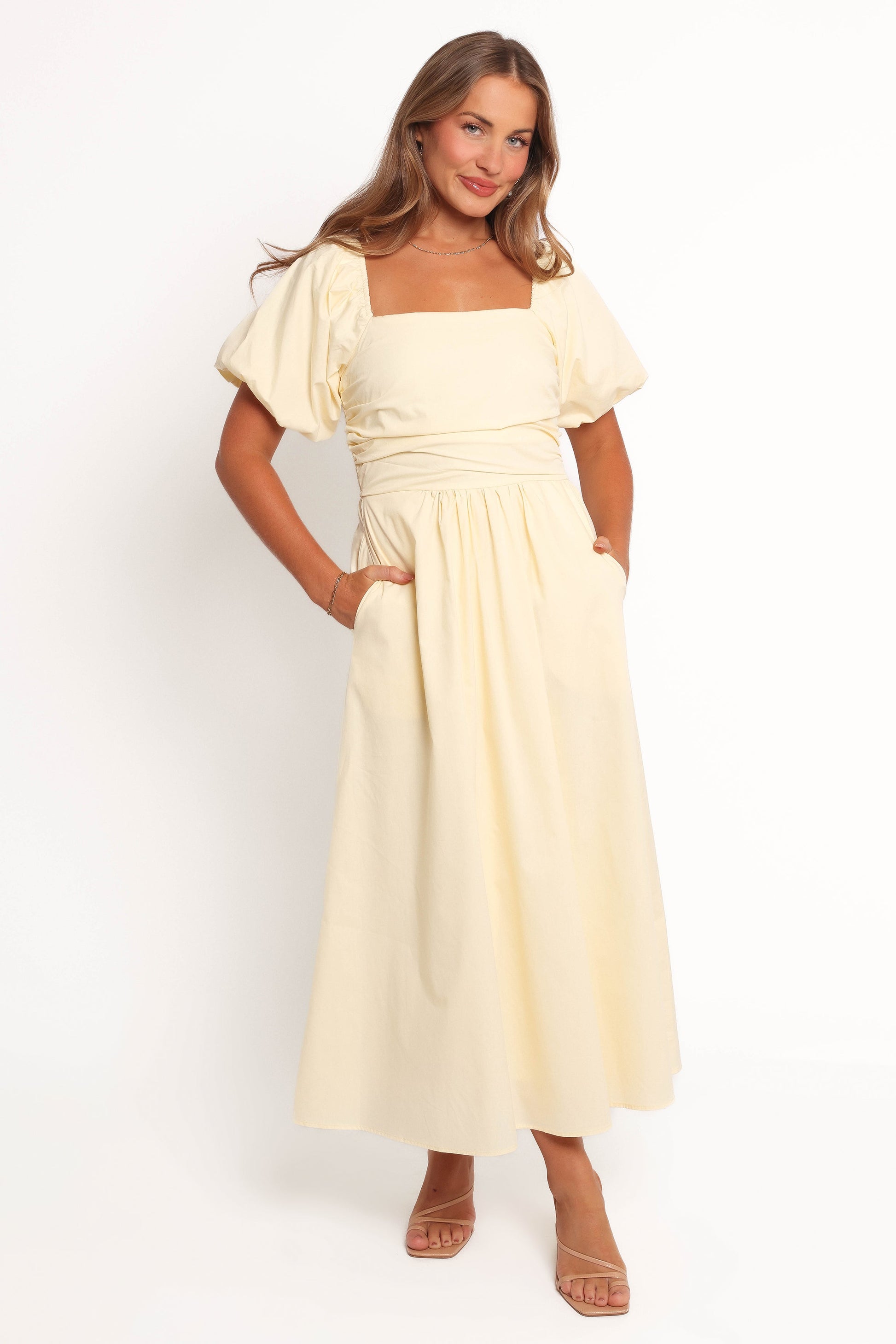 Clo Puff Sleeve Midi Dress - Yellow