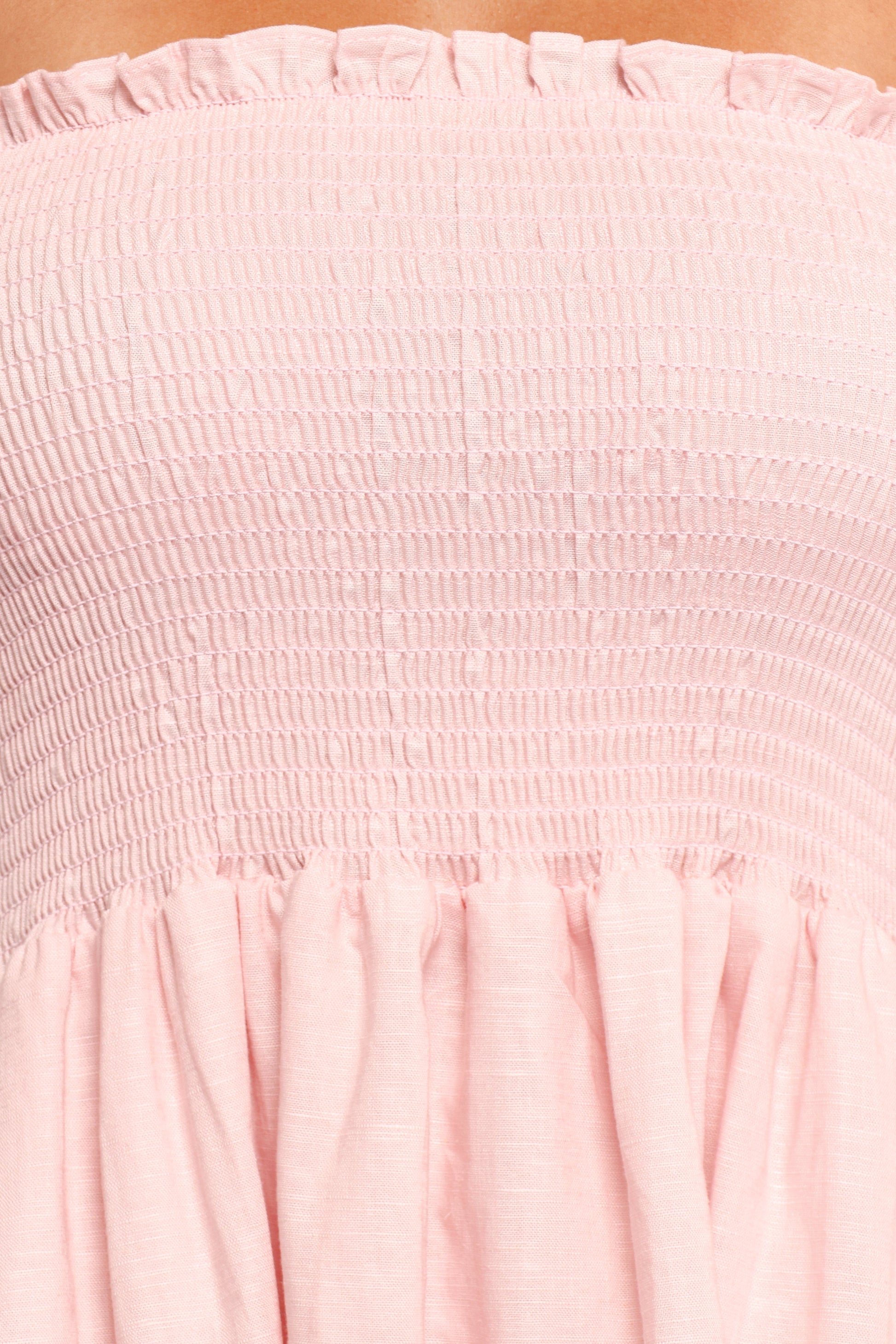 Domenica Shirred Long Sleeve Midi Dress - Pink