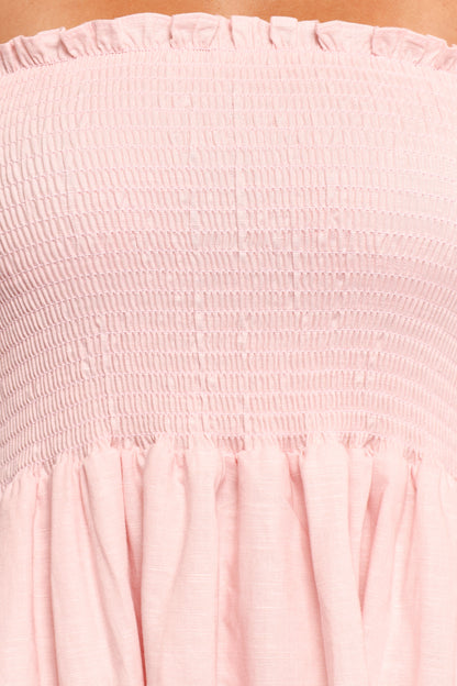 Domenica Shirred Long Sleeve Midi Dress - Pink