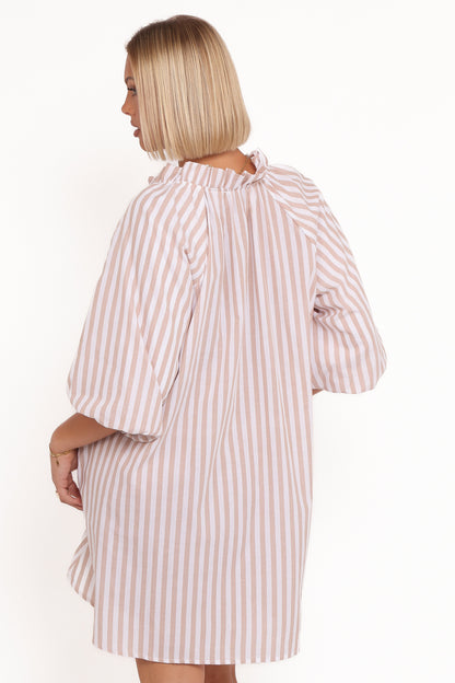 Doran Mini Dress - Beige White