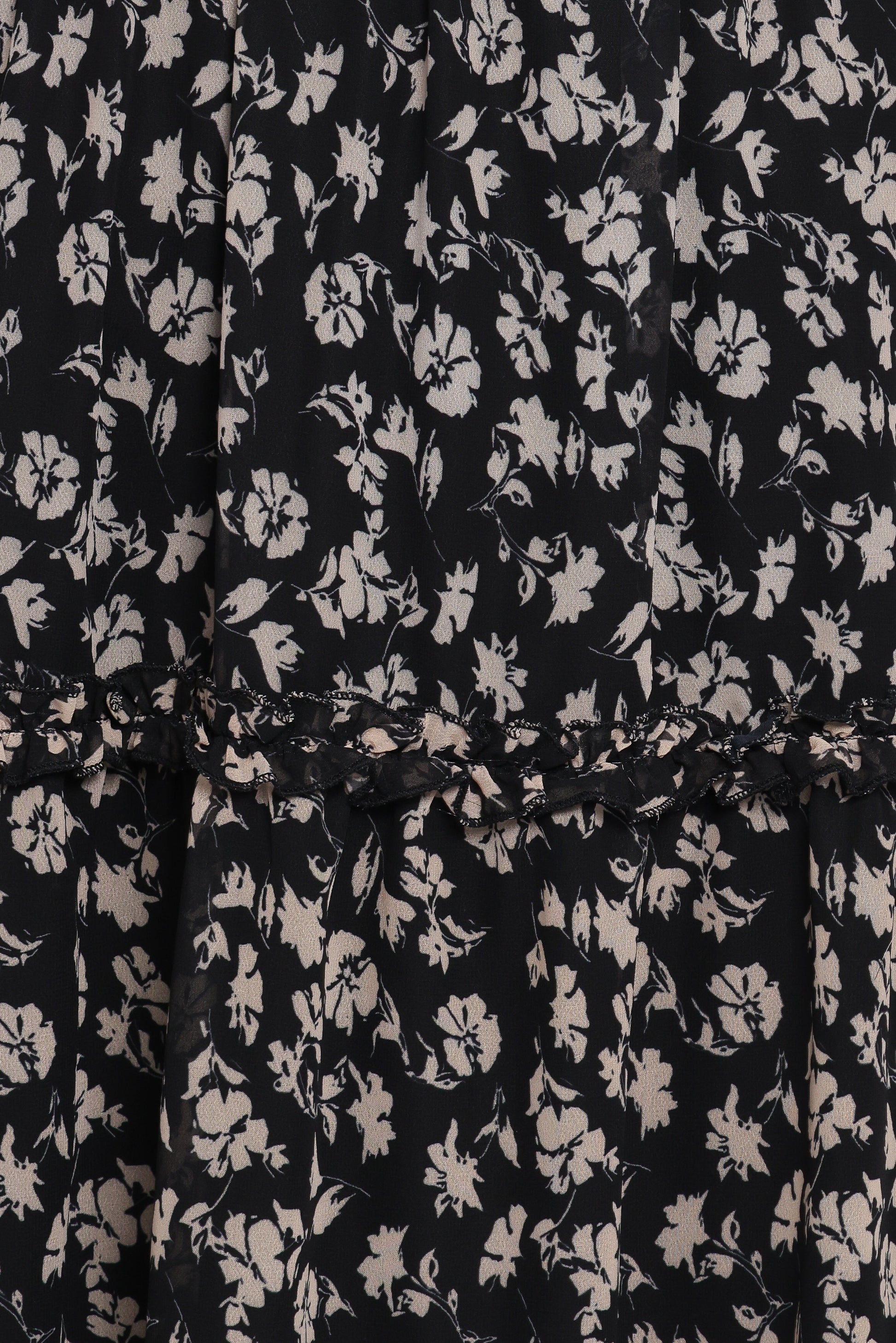 Edwina Shirred Frill Long Sleeve Midi Dress - Black Ditsy Floral