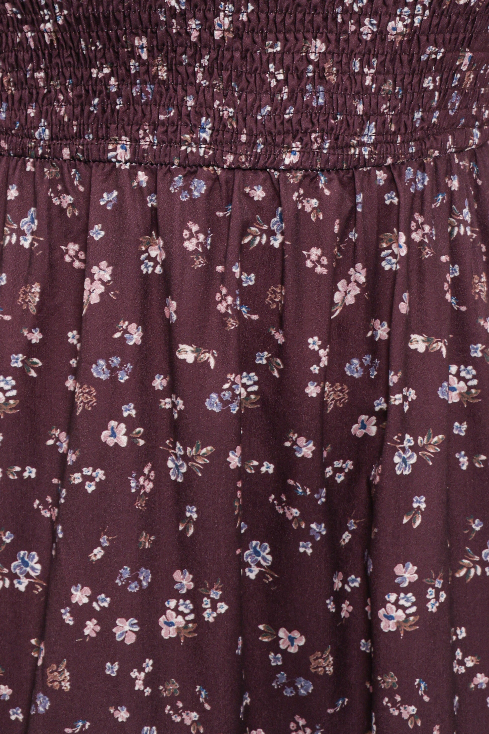 Edwina Shirred Frill Long Sleeve Midi Dress - Plum Floral