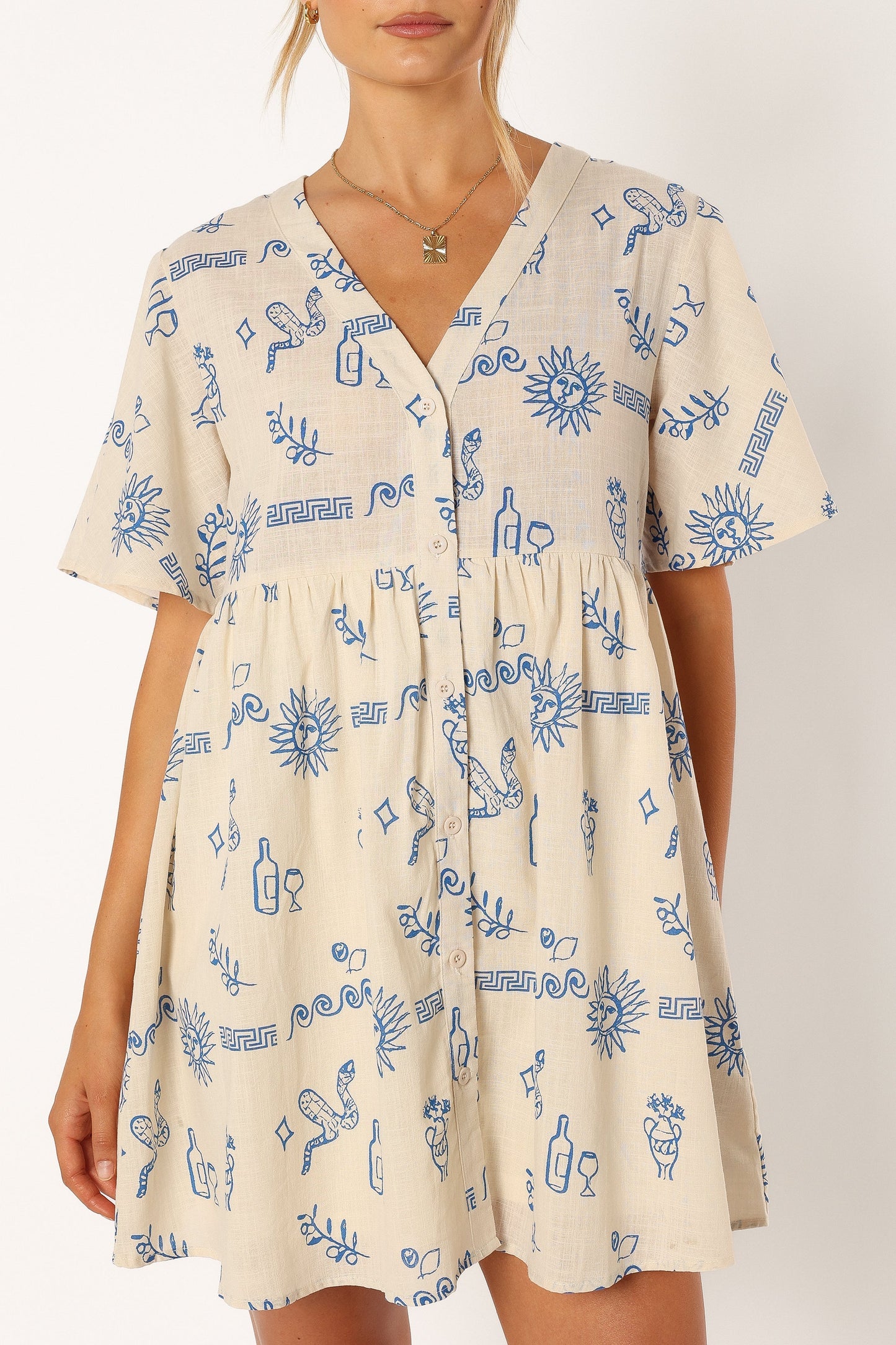 Elias Mini Dress - Beige Blue
