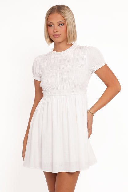 Emari Puff Sleeve Mini Dress - White