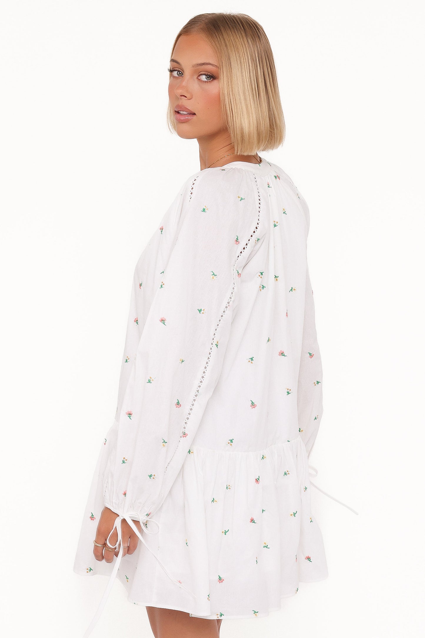 Hart Long Sleeve Mini Dress - White Floral