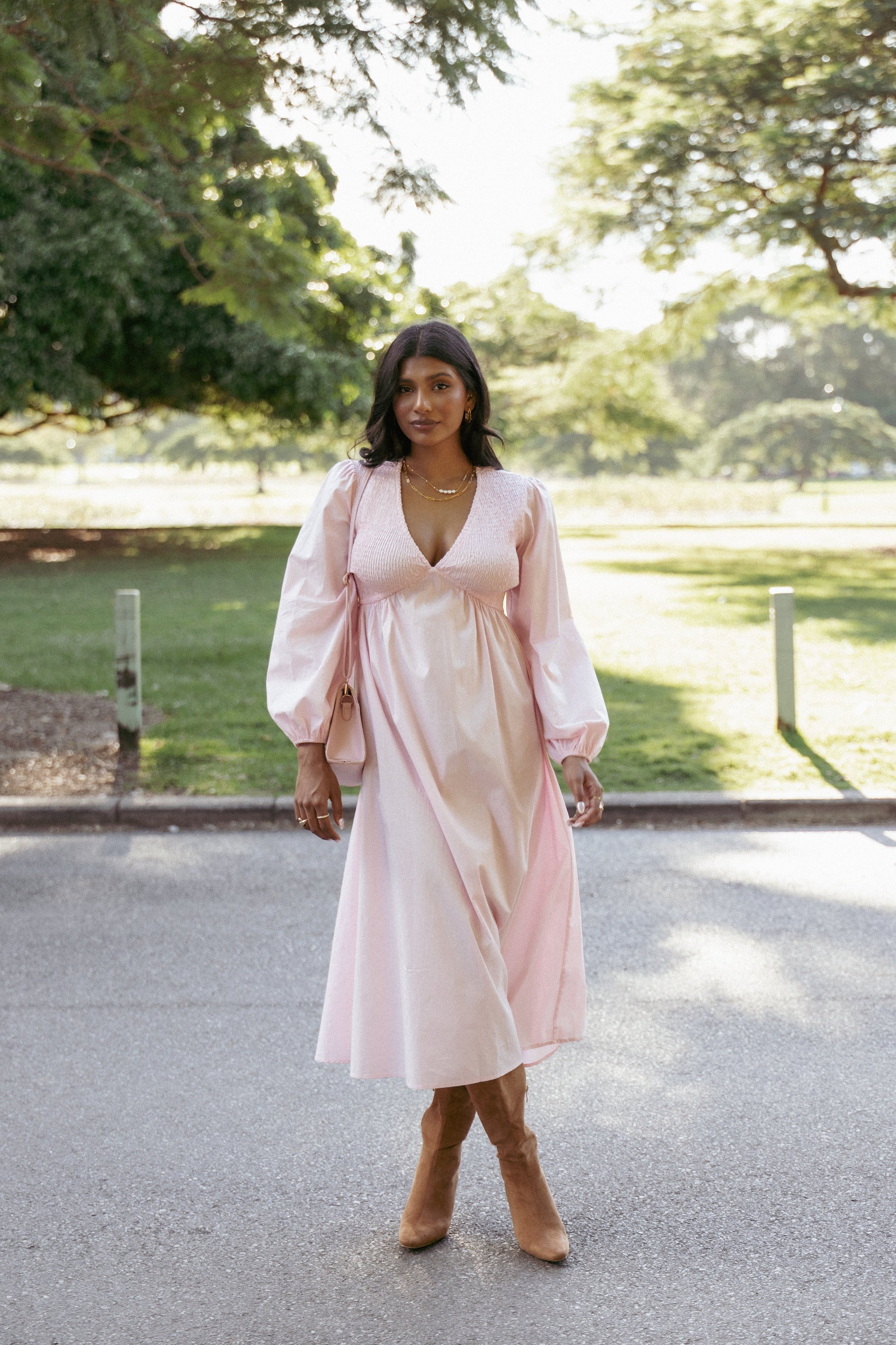 Ilyana Long Sleeve Maxi Dress - Pink
