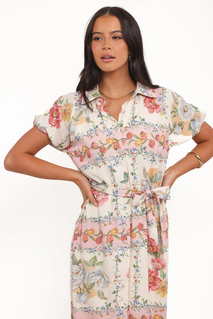 James Button Through Maxi Dress - Rose Tile