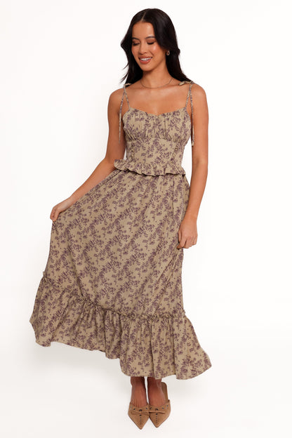 Karie Midi Dress - Olive/Dark Purple