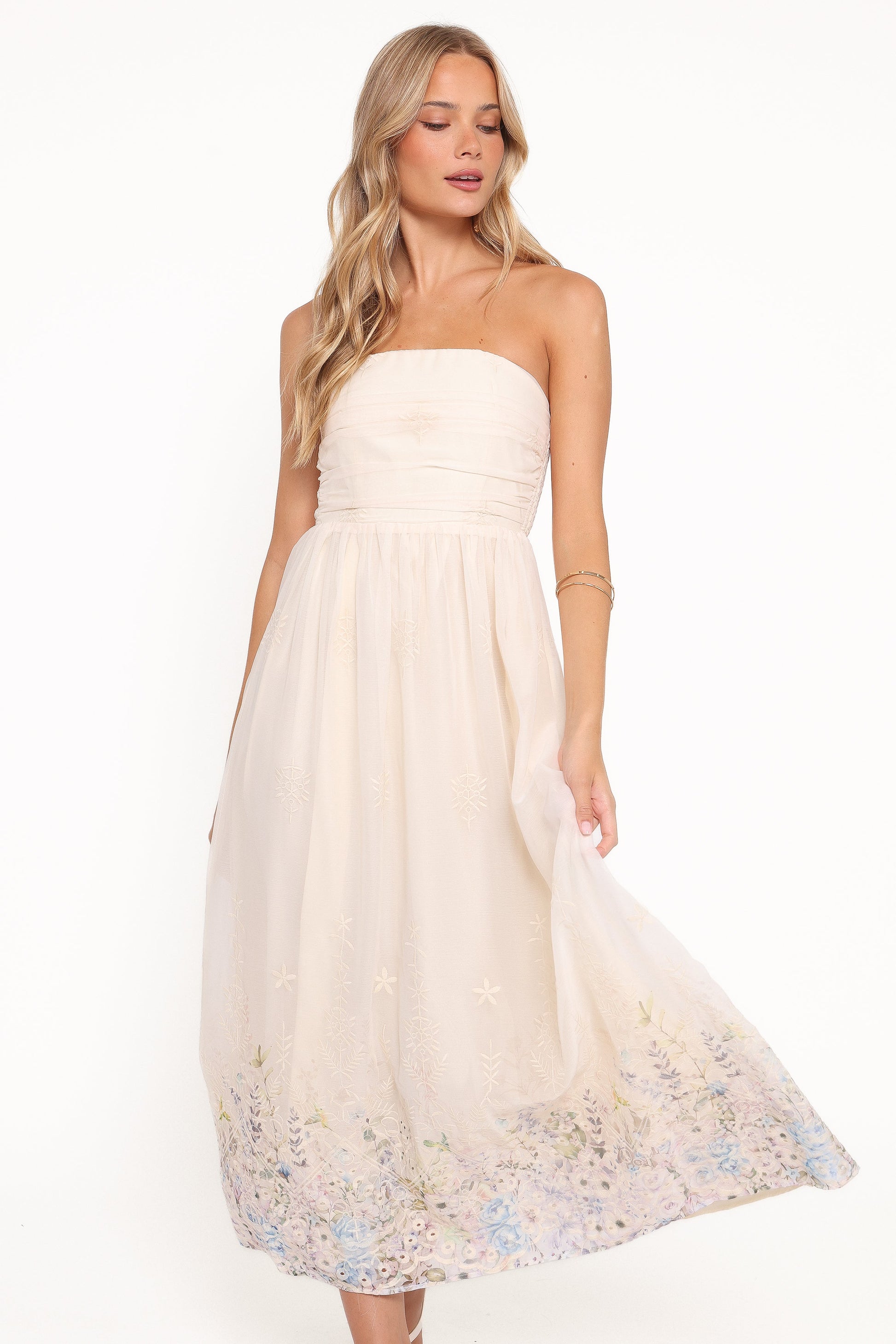 Kayt Strapless Dress - Embroidered Floral