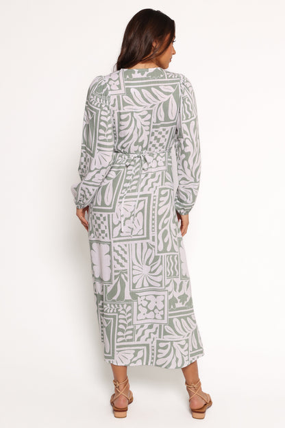 Kolby Long Sleeve Midi Dress - Sage Print
